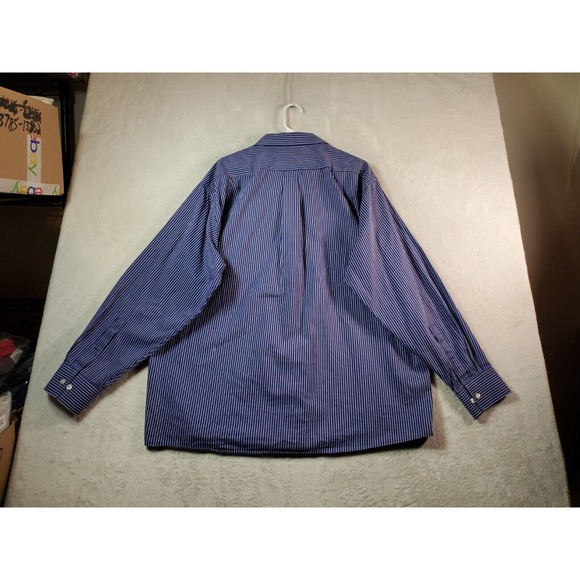 Michael Kors Shirt Mens Size 18 Blue Striped 100% Cotton Long Sleeve Button Down - Picture 2 of 9